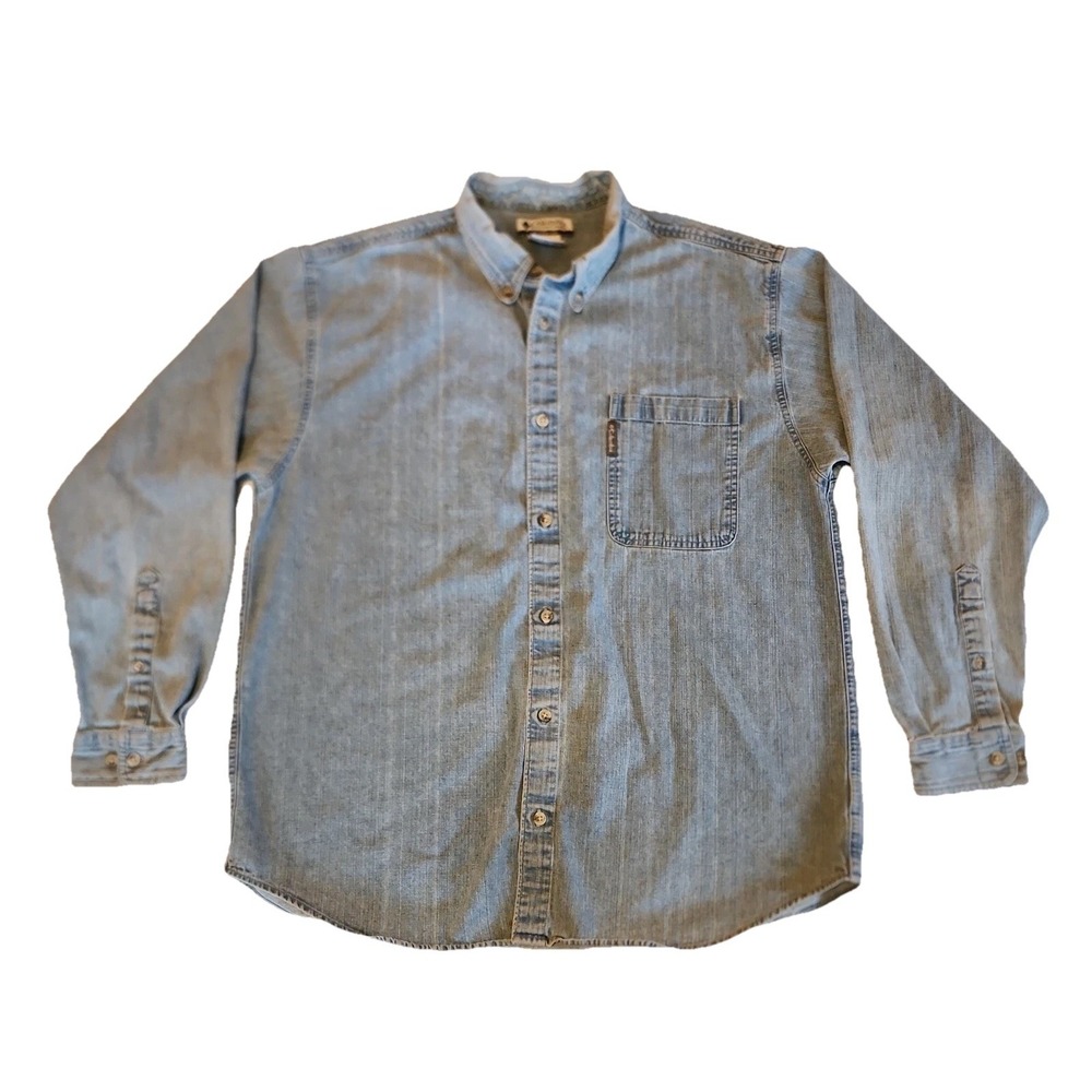 VTG Columbia Mens Button Shirt Sz XL Blue Lightweight Cotton Denim Casual Work